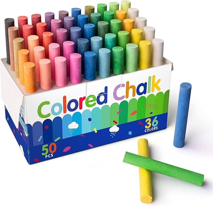 Colored Chalk 36 Colors 50 PCS | Non-Toxic Toddler Chalkboard Chalk for Teachers and Kids | Sponge-Wrapped Creative Drawing & Writing Art Tool