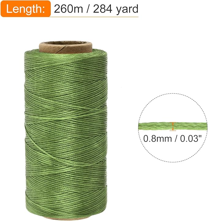MECCANIXITY Waxed Thread,284 Yard 0.8mm 150D Flat Wax Thread Polyester Waxed String for Leather Sewing Hand Weaving Book Binding Home Decoration,Deep Green