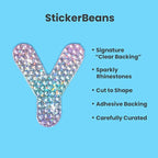 StickerBeans® Rhinestone Alphabet Letter Sticker Y - Unique Sparkly Design 2” x 2” Cut-to-Shape Adhesive - Personalization, Collecting, Gifting, Scrapbooking, Decorating Laptops, Phone Cases, All Ages