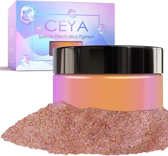 Ceya Chameleon Mica Powder, 1.8oz/ 50g Rosa Champagne Chrome Nail Powder, Cosmetic Grade Pearlescent Effect Color Shift Pigment for Epoxy Resin, Makeup, Nail Polish, Soap Dye, Candle Making, Craft