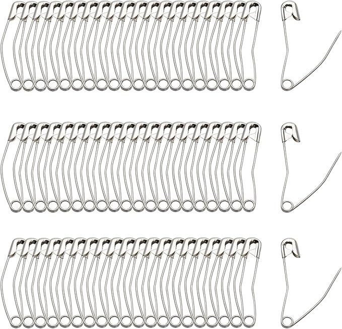 60Pcs Curved Safety Pins Size 4, 2-1/4 inch / 57mm Quilting Basting Pins, Bent Safety Pins for Quilting and Knitting (Sliver)