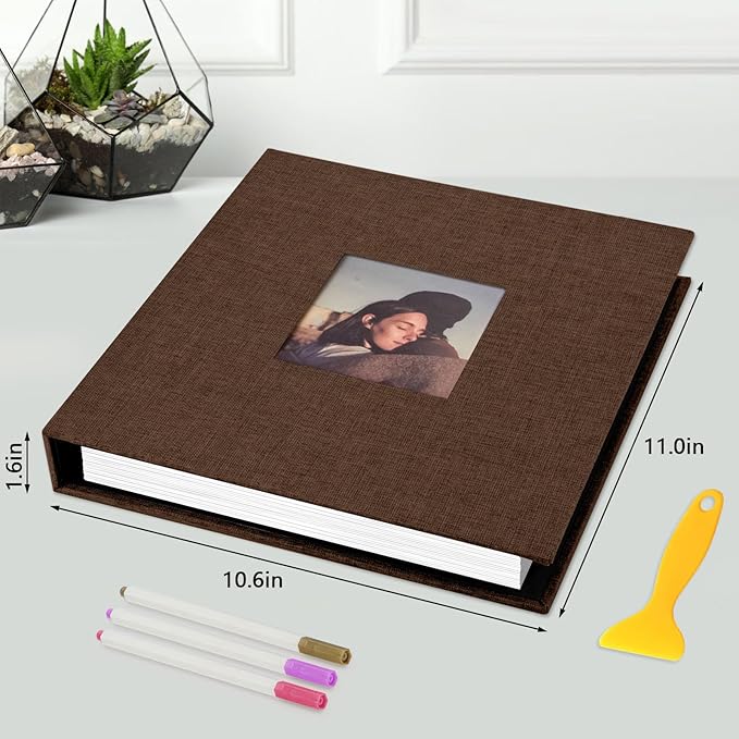 Zesthouse Photo Album Self Adhesive with Picture Display Window, 3-Ring Scrapbook Albums 60 Pages Holds 8x10 5x7 4x6 Photos, DIY Photo Book Ideal Gift for Family Wedding Baby
