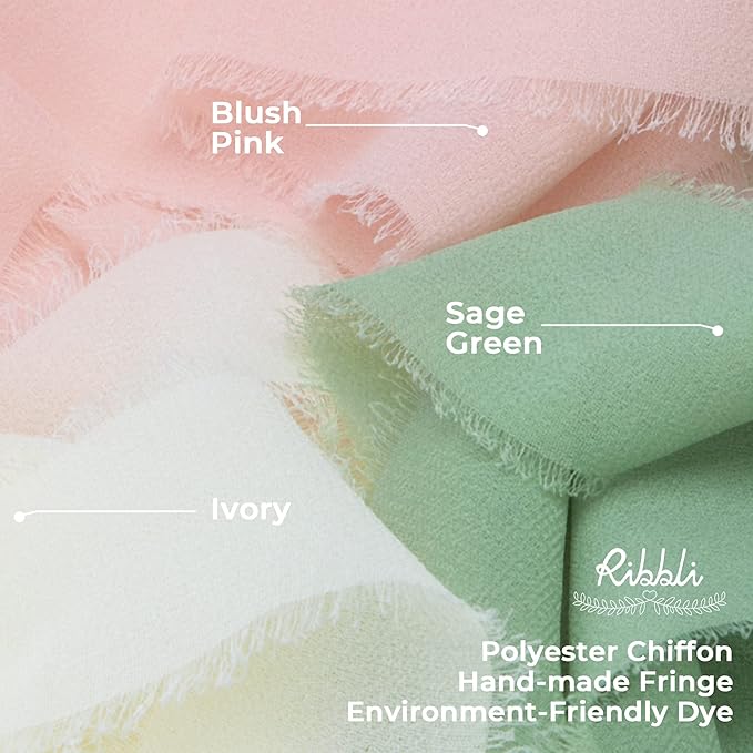 Ribbli Blush Pink Chiffon Ribbon 1-1/2 inch x 20 Yard Handmade Fringe Chiffon Silk Ribbon for Wedding Invitations, Bridal Bouquets Wrapping, Flower Arrangement Decoration