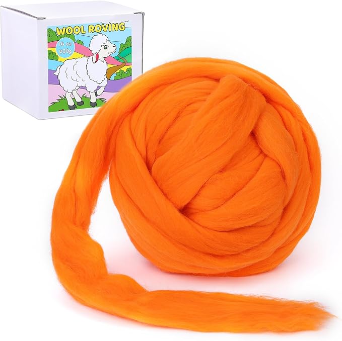 QMNNMA Wool Roving 0.88 lb (14.1 Ounces), Colored Natural Wool Roving for Spinning, Soft Chunky Yarn for Wool Felting, Felting Pad, Felting Supply, Wool Yarn Bulk, Carded Stuffing