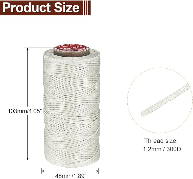 uxcell Flat Leather Sewing Waxed Thread, 140m / 153 Yards Polyester Wax String, 300D Wax Stitching Cord for Leather Crafts, Bookbinding, Bracelets Braided, Milky White
