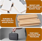 Rummy Cube Game Set with 4 Wooden Racks,106 Rummy Tiles and Portable Case,Classic Travel Board Games for Family Adults and Kids