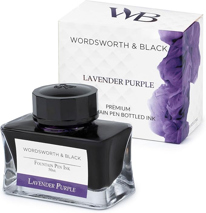 Wordsworth and Black Fountain Pen Ink Bottle (50 ml) Premium Luxury Edition, [Lavender Purple] Fountain Pens Bottled Ink; Classic Designed Bottle Smooth Flow 50 ml…
