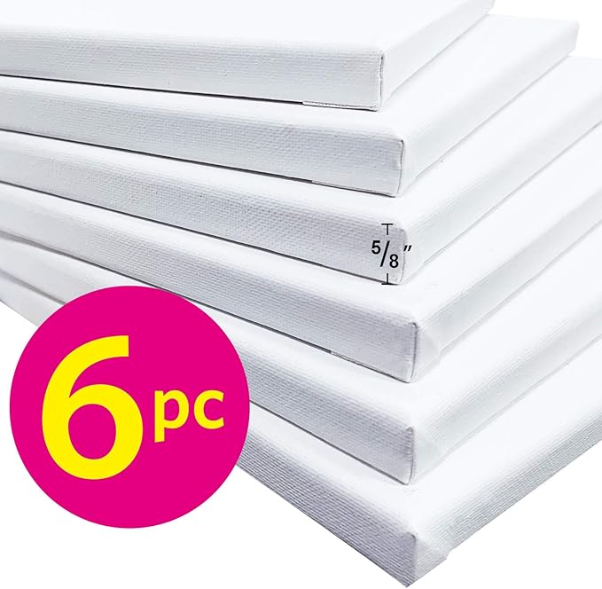PHOENIX Stretched Canvas for Painting 12x16 Inch/6 Value Pack, 8 Oz Triple Primed 5/8 Inch Profile 100% Cotton White Blank Canvas, Artist Framed Canvas for Oil Acrylic & Pouring Art