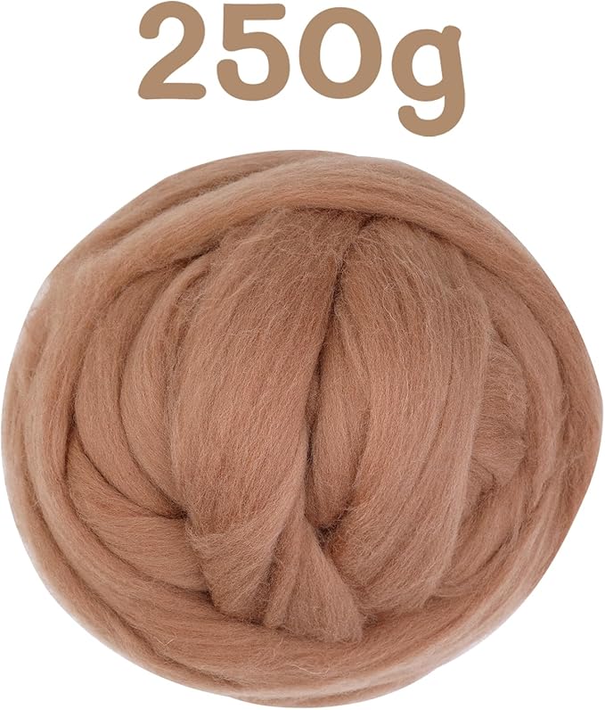Wool Roving Bulk - 8.82oz Super Wool Chunky Yarn, Wool Roving Top for Needle Felting, Soft Felting Wool Supplies for Hand Spinning, Felting, Blending, Weaving and DIY Craft (Coffee Brown)