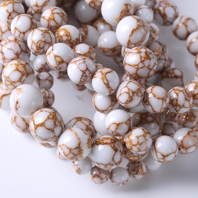 32pcs 12mm White Howlite Spun Gold Stone Beads for Jewelry Making Natural Stone Energy Healing Beads DIY Bracelet Necklace 15" (12mm, White Howlite Spun Gold Stone)