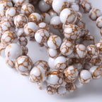 32pcs 12mm White Howlite Spun Gold Stone Beads for Jewelry Making Natural Stone Energy Healing Beads DIY Bracelet Necklace 15" (12mm, White Howlite Spun Gold Stone)
