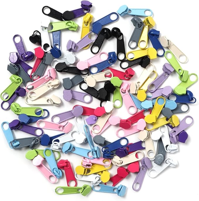 DOITEM 96Pcs Zipper Repair Kit - 3# Zipper Pull Rescue Kit (12 Colors) for Clothing Jackets, Purses, Luggage, Backpacks