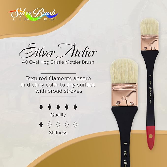 Silver Brush Limited 5403-40 Silver Atelier Oval Mottler Paintbrush for Oil, Acrylic, Watercolor, Gesso and Grounds, Varnish and Top Coat, Size 40, Xtra Long Handle