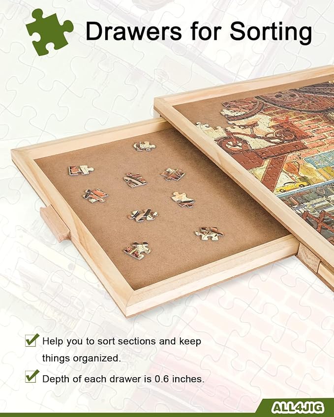ALL4JIG 1000 Piece Rotating Puzzle Board with Drawers 22"x30"Portable Wooden Jigsaw Puzzle Table for Adults Portable,Lazy Susan Spinning Puzzle Boards Birthday Gift for mom