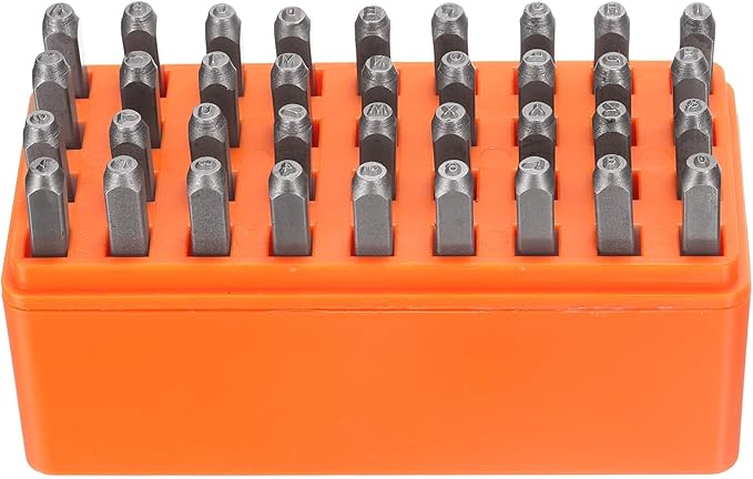 HARFINGTON 36pcs Metal Stamping Kit 5/64" (2mm) Steel Uppercase Letter and Number Punch Set (A-Z / 0-8 / "&" Symbol) Punch Press Tool with Case for Imprinting Metal Plastic Wood Leather