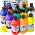 12 Colors Large Acrylic Paint Set (16.9 oz,500 ml), Bulk Acrylic Paint Non-Toxic Art Painting Supplies on Multi Surface Pumpkin Canvas Wood Craft Fabric Rock for Artist Kids with Color Wheel
