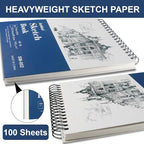 9" x 12" Sketch Book Set, Drawing Paper Pad (68lb/100gsm), 2-Pack Top Spiral Bound Sketch Pad, Double-Sided Hardcover Sketchbook, Art Notebooks Drawing for Kids, Beginners and Artists,100 Sheets Each.