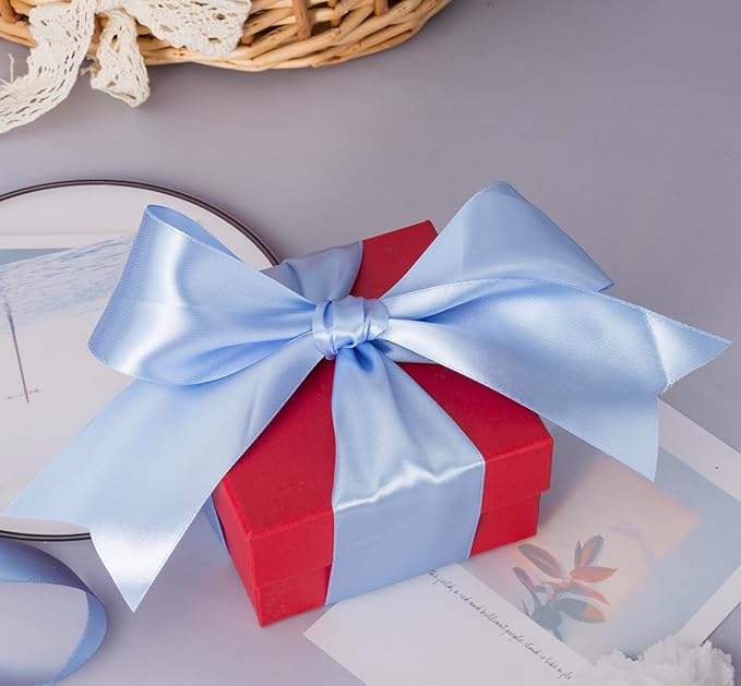 2 Inch Sky Blue Solid Satin Ribbon, 50 Yards Craft Fabric Ribbon for Gift Wrapping Floral Bouquets Wedding Party Decoration