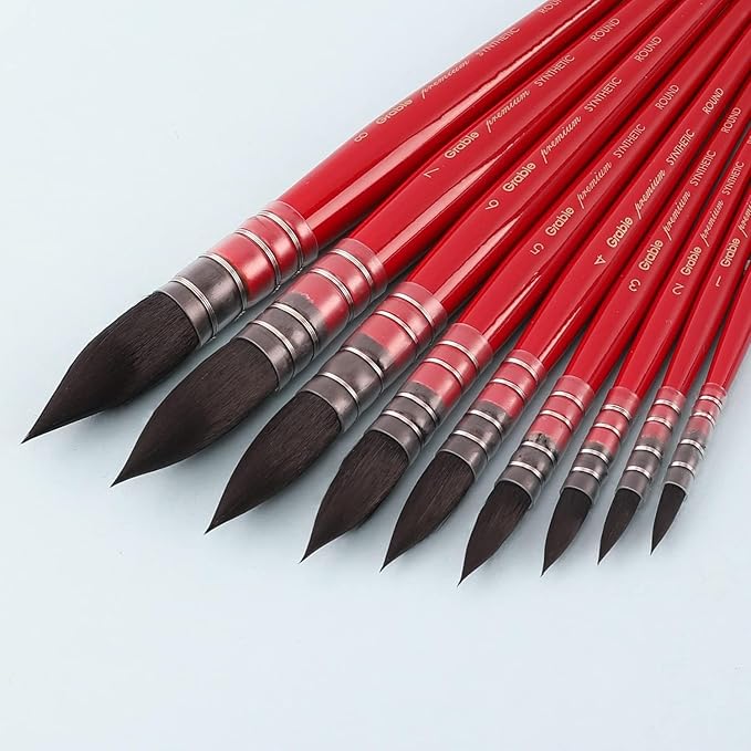 Grabie Professional Watercolor Paint Brushes, 9 Pcs Synthetic Squirrel Hair Mop Paintbrushes, Art Supplies for Painting, Great Watercolor Brushes for Artists, Amateur Hobbyists and Painting Lovers