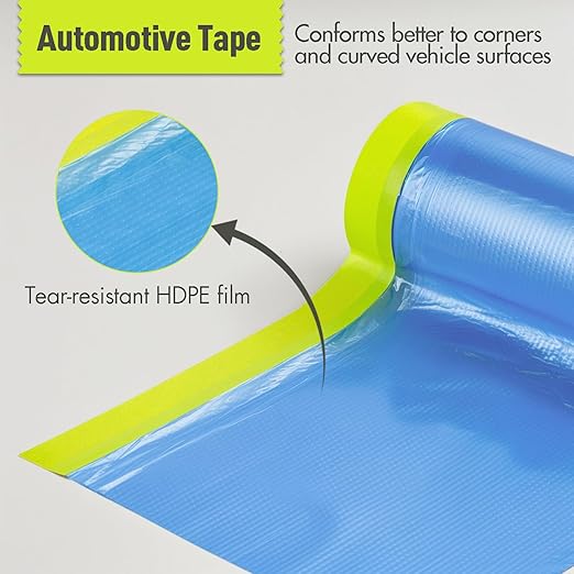 Pre-Taped Masking Film for Painting - 22" x 66' Painters Plastic Sheeting with Automotive Paint Tape and Drape for Covering Cars, Walls, Windows and Furniture Protection (4 Rolls)
