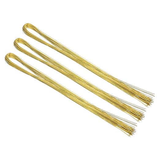 PATIKIL 32 Inch 22 Gauge Floral Stem Wire, 3 Pack/120 Pieces Bouquet Stem Paper Wrapped for DIY Crafts Flower Arrangements, Gold Tone