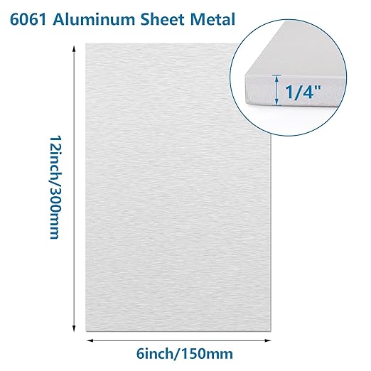 1/4Inch Thick Aluminum Sheet Plate, 6” x 12” Heavy Duty Aluminum Sheets Plates with Protective Film, 6061 Flat Plain Panel Plate Solid Metal Sheet Plate for Crafting Structural Framing Base Plate