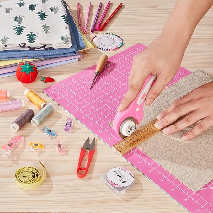 Headley Tools 18"x12" Thickened Self Healing Cutting Mat, A3 Rotary Cutting Sewing Mat for Crafts, Double Sided 5-Ply Table Cutting Board for Fabric Quilting Art Hobby Project, Pink/Purple