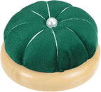 HARFINGTON Wooden Base Pin Cushion Japanese Style Cute Needle Holder Pincushions Round for Sewing Quilting Needlework DIY Crafts, Dark Green