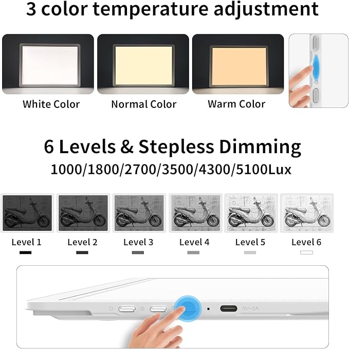 TOHETO Rechargeable A3 Light Board with Stand, Super Bright Magnetic Light Pad with Side Buttons, Wireless Light Box for Tracing and Drawing, Cordless LED Light Table for Diamond Painting, Sketching