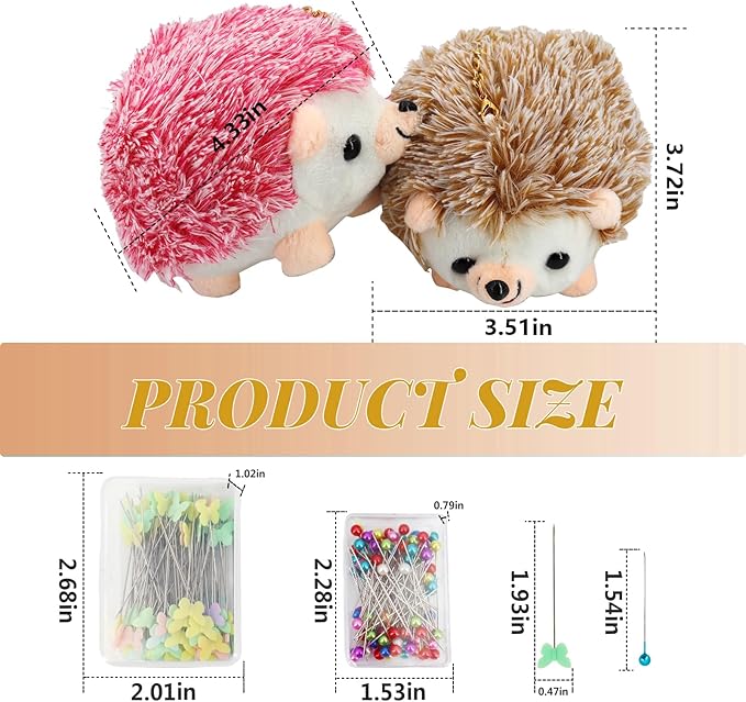 2 Hedgehog Sewing Pincushion with 200 Pieces Sewing Pins Set for Sewing DIY Projects Jewelry Decor Dressmaker