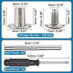 YORANYO 150 Sets 8MM Chicago Screws Leather Rivets for Fabric Chicago Binding Screws Buttons Metal Studs Rivets for Decorate and Repair Belts Bags Shoes Purse Dog Collar Leather Craft (Silver)