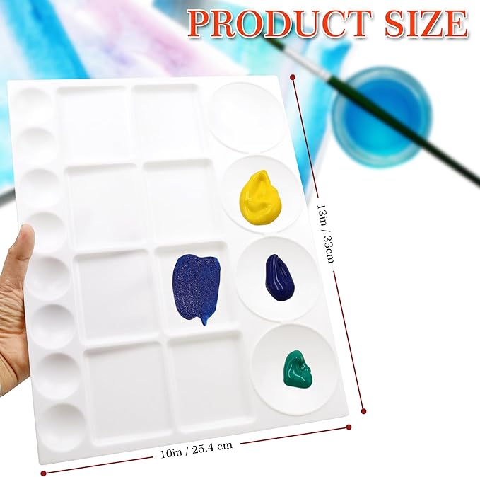 DUGATO Large Paint Palette Trays (2 Pack, 10x13) - 20-Well Plastic Mixing Palettes for Acrylic, Oil, Watercolor & Gouache Paints - Artist Supplies