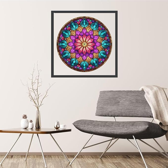 Wooden Puzzles for Adults, Mandala Puzzles 500 Pieces, Unique Shaped Jigsaw Puzzles for Adults and Kids, Birthday Gifts Fun Challenge Family Game 16.5'' x 16.5''
