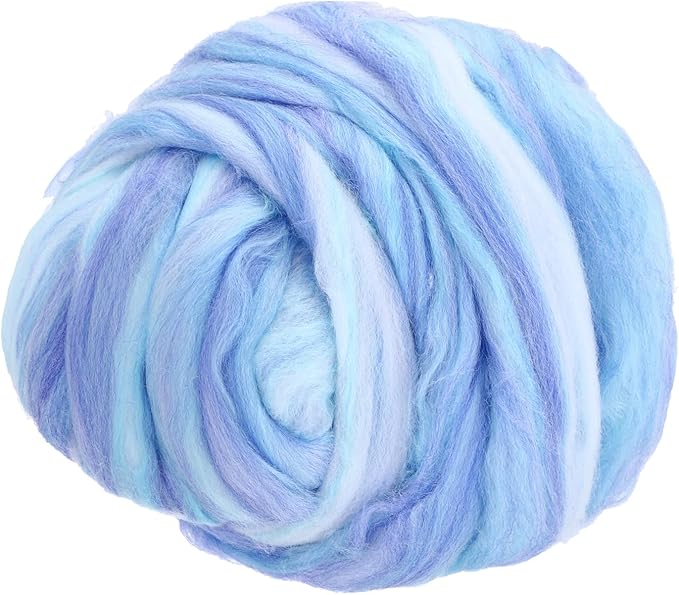 PATIKIL Wool Roving Yarn, 250G/8.8OZ Felting Wool Pure Roving Yarn, Mix Blue