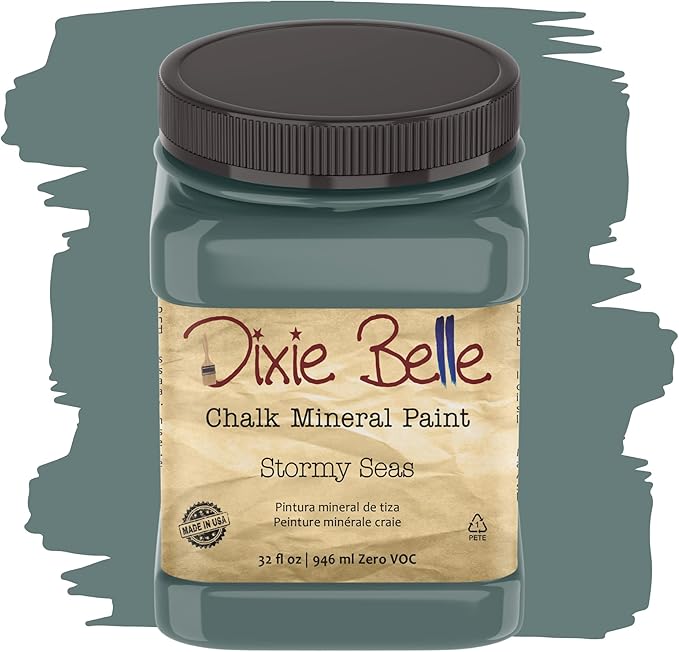 Dixie Belle Paint Company Chalk Finish Furniture Paint - Stormy Seas (32oz) - Matte Blue Gray Chic Chalk Mineral DIY Furniture Paint