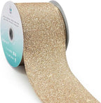 CT CRAFT LLC Glitter Wired Ribbon 2.5" x 10 Yards Gold (Champagne Gold) for Christmas Home Decor Bow Gift Wrapping DIY Crafts Wreath