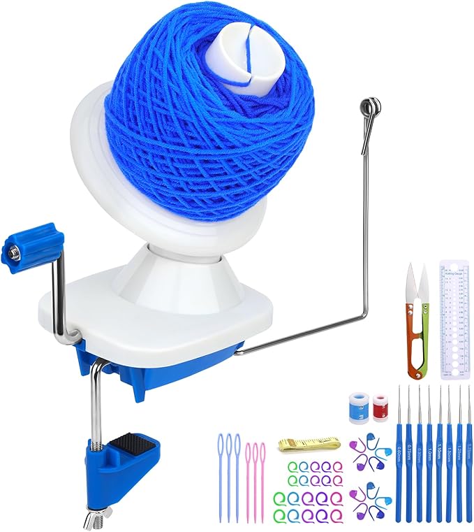 Yarn Winder, Yarn Ball Winder for Crocheting with 40 PCS Stitch Markers Metal Handle and Tabletop Clamp 4 Ounce Capacity, Easy to Set Up and Use for Yarn Storage