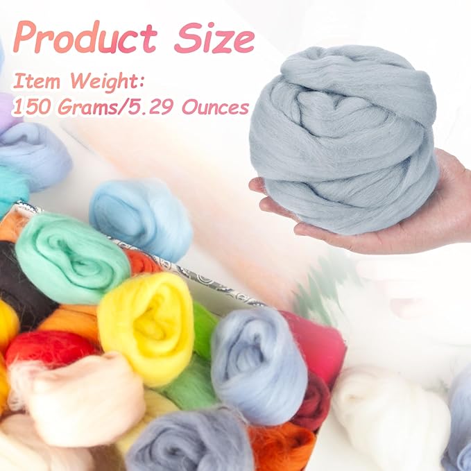 PATIKIL Wool Roving Yarn, 150G/5.3OZ Soft Felting Wool Pure Chunky Roving Yarn Bulk for Needle Felting Knitting Blanket Spinning Weaving DIY Craft, Light Gray