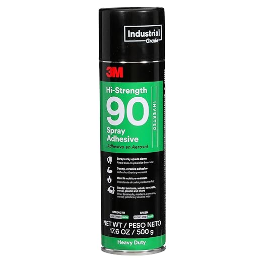 3M Hi-Strength 90 Spray Adhesive, Permanent, Bonds Laminate, Wood, Concrete, Metal, Plastic, Clear Glue, Net Wt 17.6 oz, Will Spray Upside Down Only