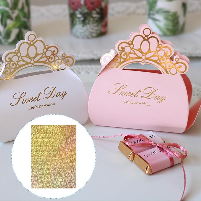 PATIKIL 11.7x8.3" Hot Stamping Foil Paper Sheet, 20 Sheets A4 Heat Transfer Hot Stamping Paper Foil for Leather DIY Logo Decor Craft Gift Package Scrapbook Card, Laser Spot Gold