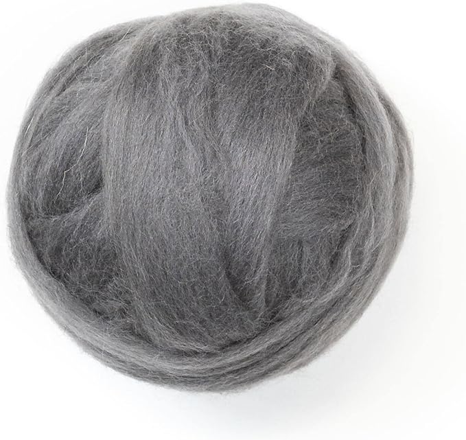 Colored Natural Wool roving, 8 OZ. Best Wool for Needle Felting, Wet Felting, handcrafts and Spinning. (Graphite)