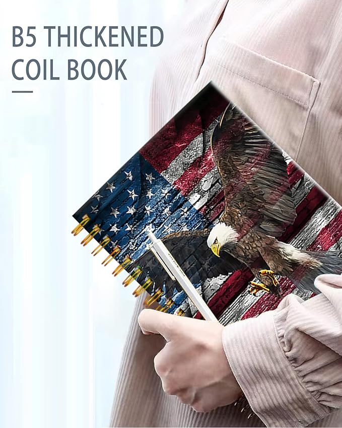 iampanda Spiral Journal Notebook,Cool Strong TwinWire Binding with Premium Paper for Girl Women,60 Sheets A5 College Ruled NotebookJournal,Perfect for School Office Home Gifts,American Flag Eagle
