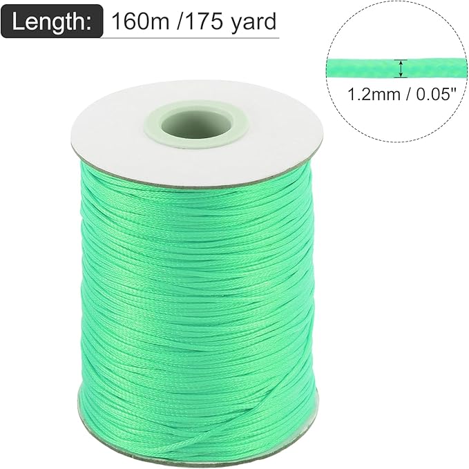 MECCANIXITY Waxed Cord 1.2mm Waxed Polyester Cord 175 Yard Wax String for Bracelet Making,Necklaces, Beading,Jewelry Making and DIY Crafts(Bright Green)