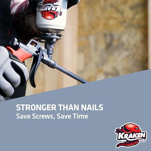 KRAKEN BOND Drywall & Panel Adhesive Foam - (12x24oz) Heavy-Duty, Fast-Curing Construction Adhesive for Concrete, Wood, and Heat Insulation Applications - Gun&Gun Cleaner Set