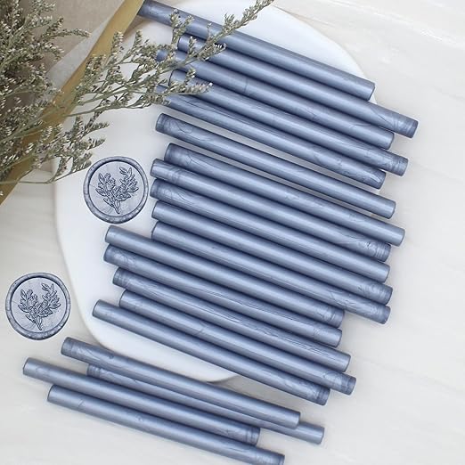 Grey Blue Wax Seal Sticks 20pcs, Glue Gun Sticks for Seal Stamp, Premium Sealing for Envelope Letter Wedding Invitation Craft Adhesive, Great Gift Ideas (Mini Size)