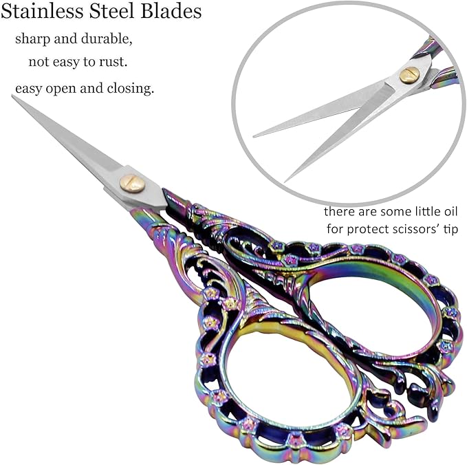 BIHRTC 4.5Inch Sewing Embroidery Scissors with Leather Cover Stainless Steel Sharp Tip Crafts DIY Tools Thread Snips Crochet Scissors for Embroidery Needlework Artwork Housework