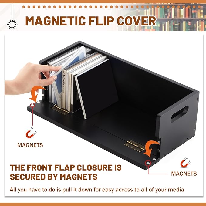 2 Set Wooden CD Storage Box Holder Shelf Cassette Tape Display Racks with Carrying Handles, Organizer Shelf for Movie Cases, DVDs, Each Set Can Store up to 36 Pcs CDs (Black)