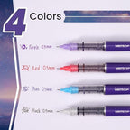 WRITECH Liquid Ink Rollerball Pens: 0.5mm Assorted Color Ink Fine Point Tip Rolling Roller Ball Pen Multicolor No Bleed & Smudge for Journaling Smooth Writing Drawing 4ct