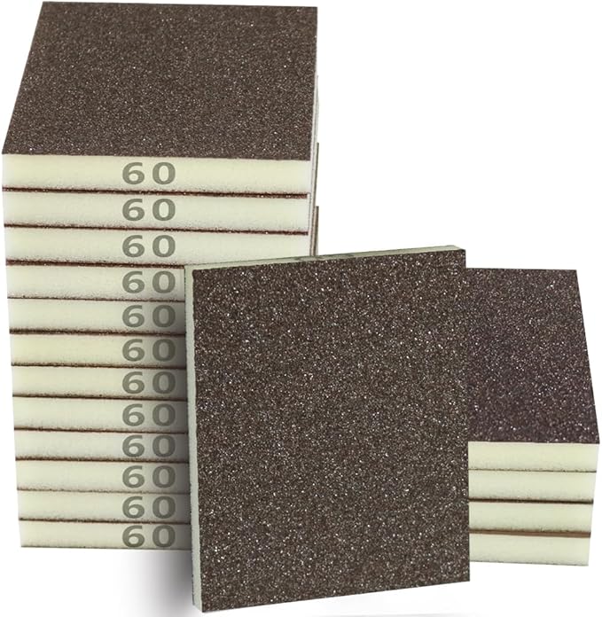 16PCS 60 Grits Sanding Sponge Coarse Sanding Block, Washable and Reusable Wet Dry Sandpaper Sponge， Sander Sponges for Wood Drywall Metal Wood