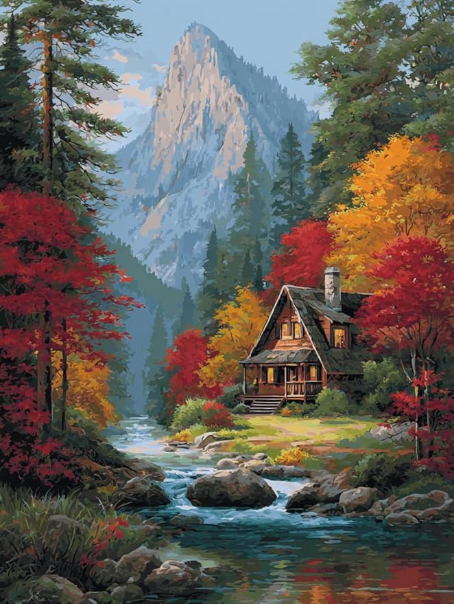 14CT Counted Cross Stitch Kits for Adults Advanced Mountains Lake Printed Stamped Cross Stitch Kits for Adults (Mountain Lake 4)